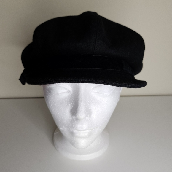 Vintage Liz Claiborne Wool Newsboy Cap Paperboy Hat Black With Bow Detail - Picture 7 of 13